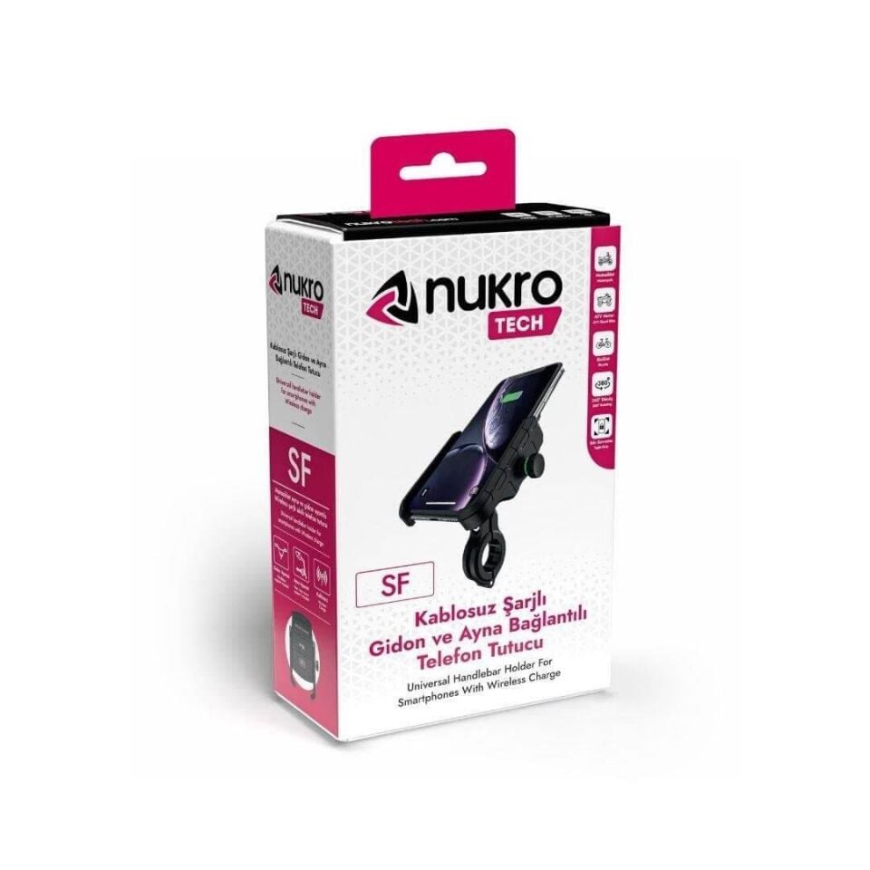 Nukrotech SF Wireless Şarjlı Motosiklet Telefon Tutucu
