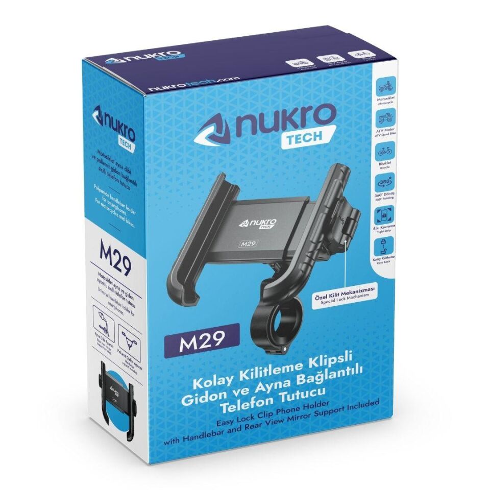 Nukrotech M29 Klipsli Motosiklet Telefon Tutucu