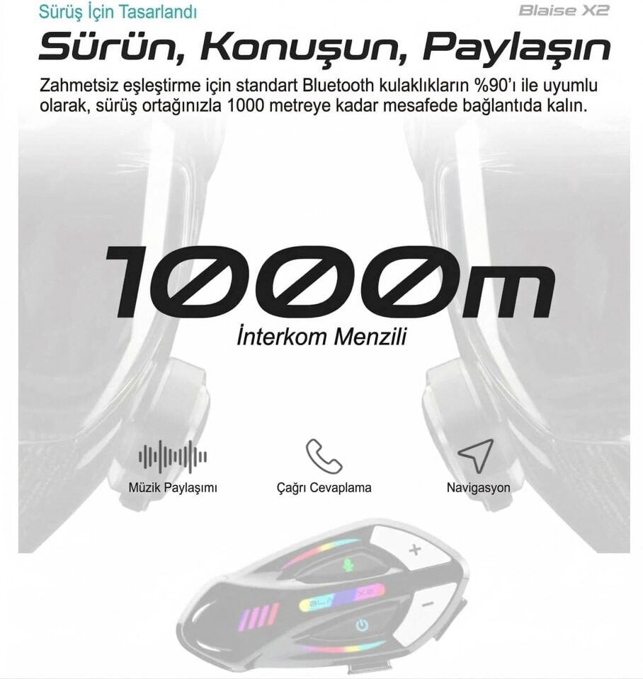 BLAISE X2 Bluetooth Motosiklet Intercom Turuncu INTERKOM