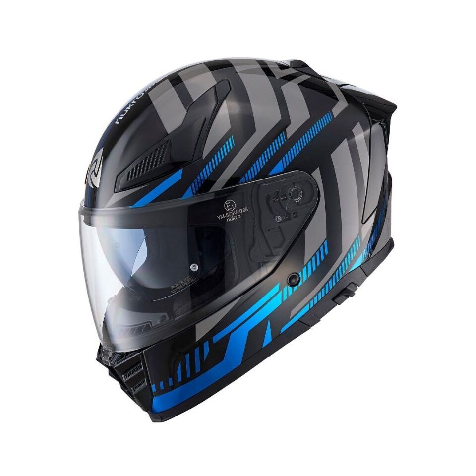 YM-853 Power Blue Black Kapalı Kask