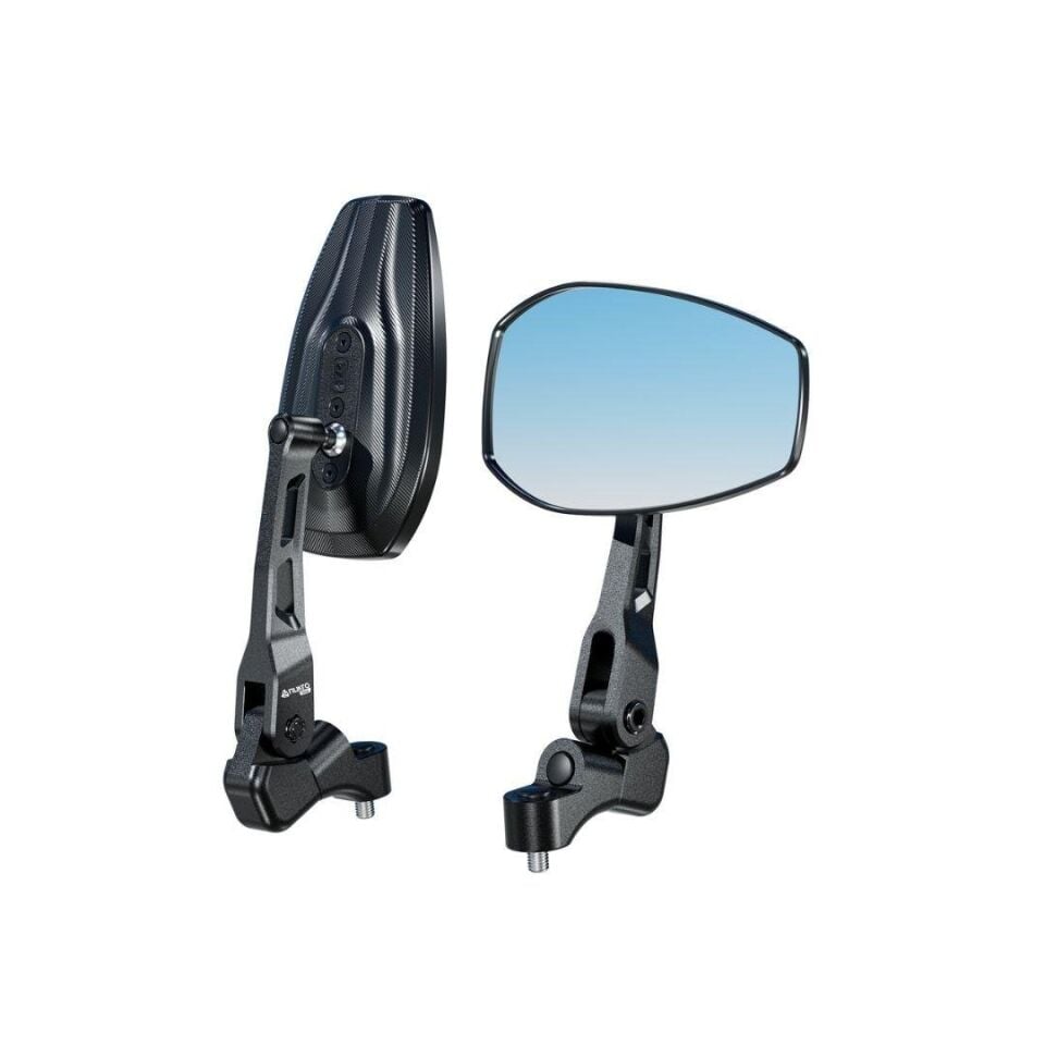 Nukrotech RM-101 Katlanabilir Alüminyum Motosiklet Dikiz Aynası – Mavi Lensli, Geniş Açılı, Hidrofobik Tasarım