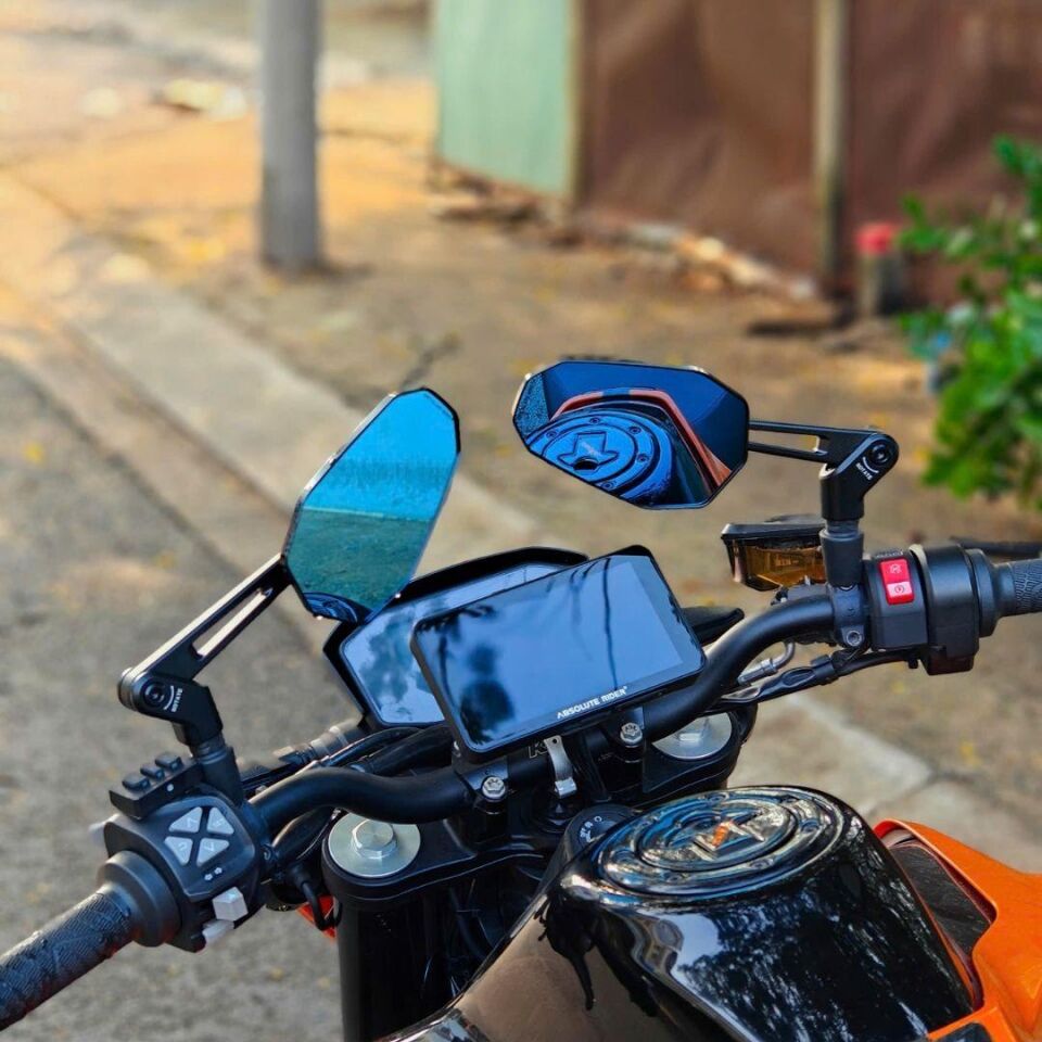 Nukrotech RM-201 Katlanabilir Alüminyum Motosiklet Dikiz Aynası – Mavi Cam - Hidrofobik Tasarım