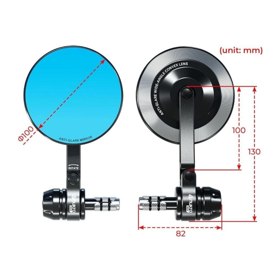 Nukrotech RM-303 Alüminyum Motosiklet Gidon Dikiz Aynası – Mavi Cam - Hidrofobik Tasarım