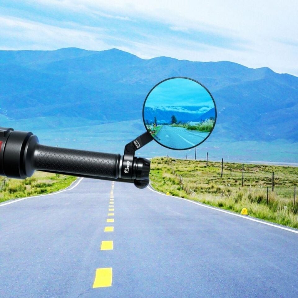 Nukrotech RM-303 Alüminyum Motosiklet Gidon Dikiz Aynası – Mavi Cam - Hidrofobik Tasarım