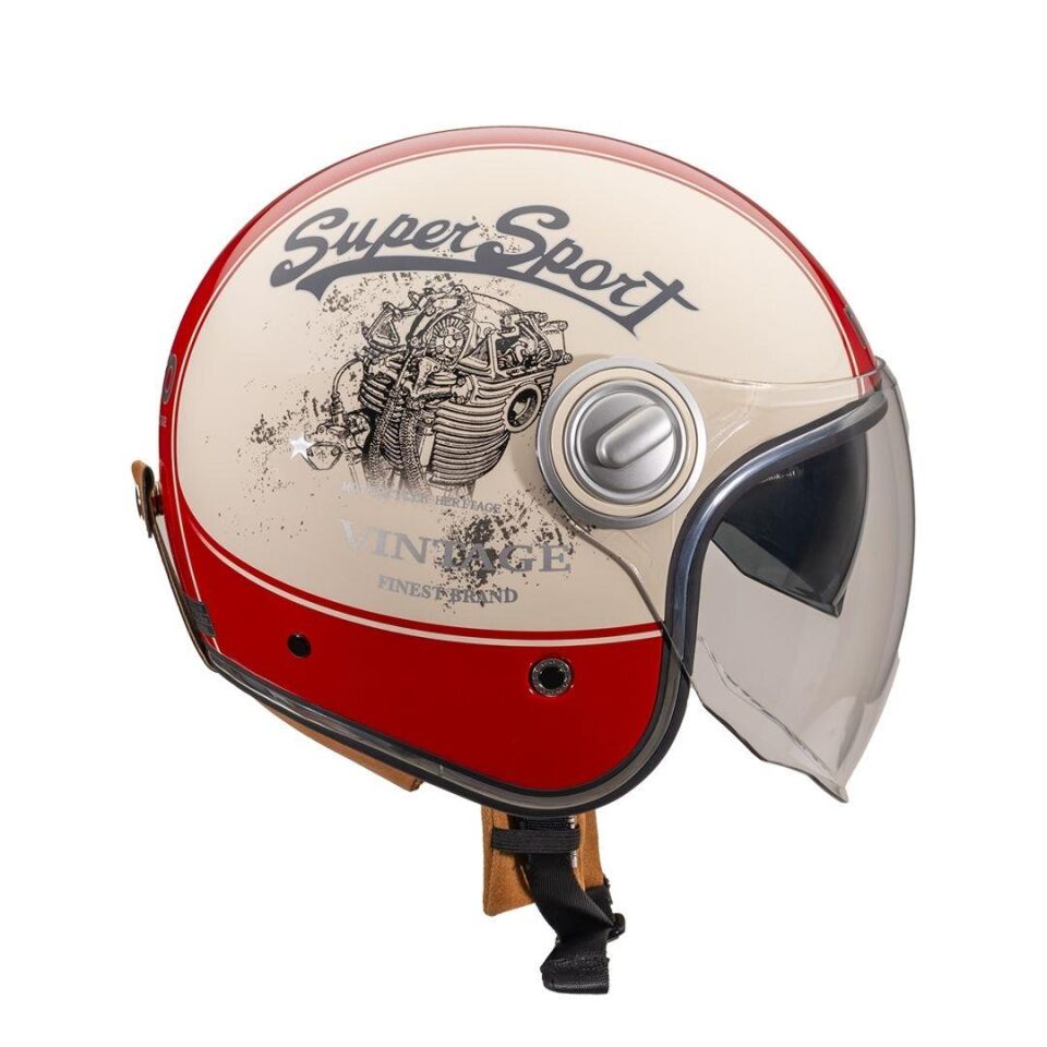 B-108 Super Sport Cream-Red Açık Kask