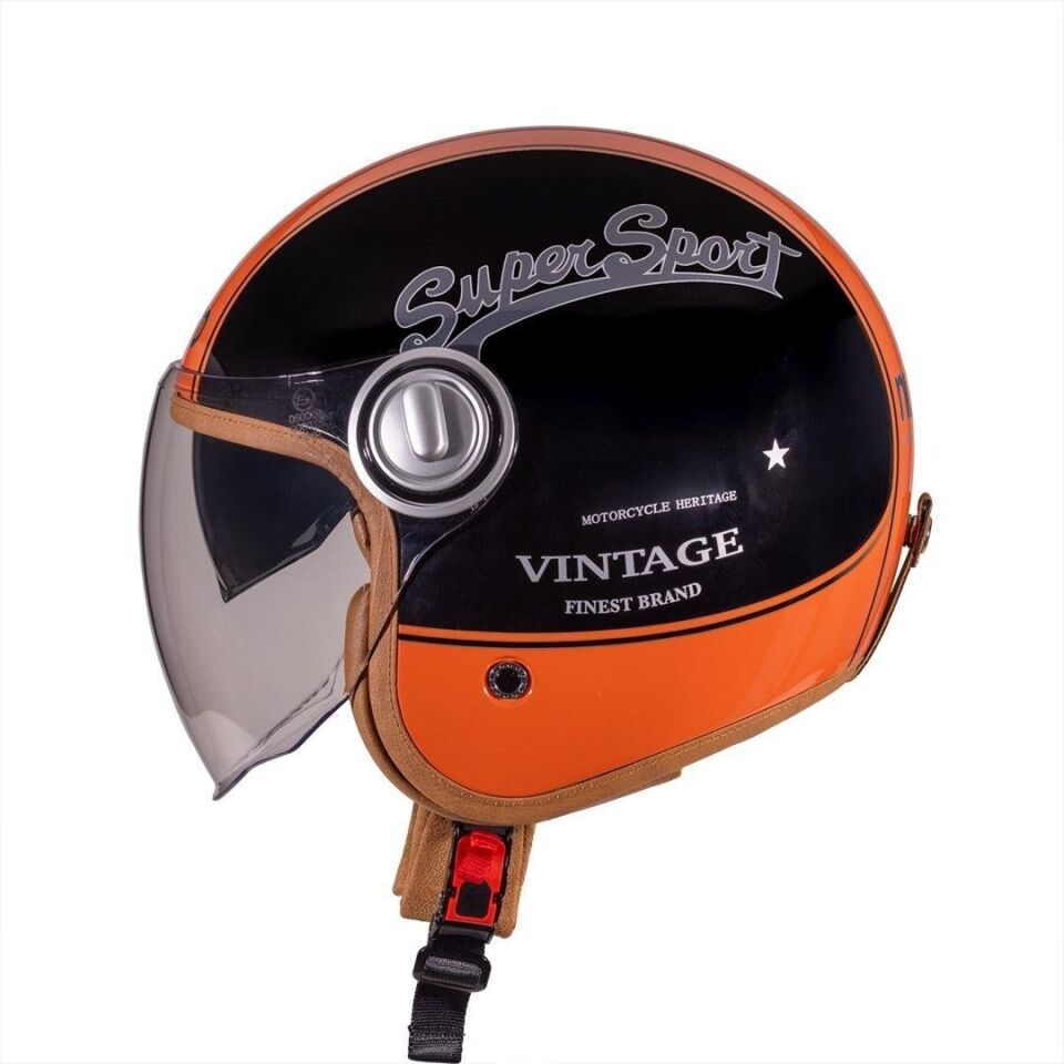 B-108 Super Sport Black-Orange Açık Kask