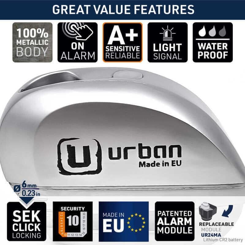 URBAN SECURITY UR22 VESPA UYUMLU ALARMLI DİSK KİLİDİ 6MM
