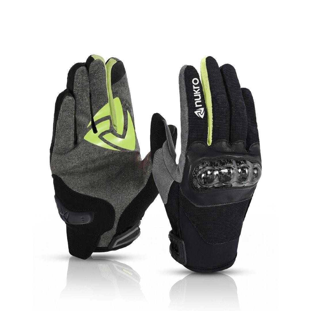 Nukro Carbon NELVO Yazlık Motosiklet Eldiveni - Neon Sarı 2XL