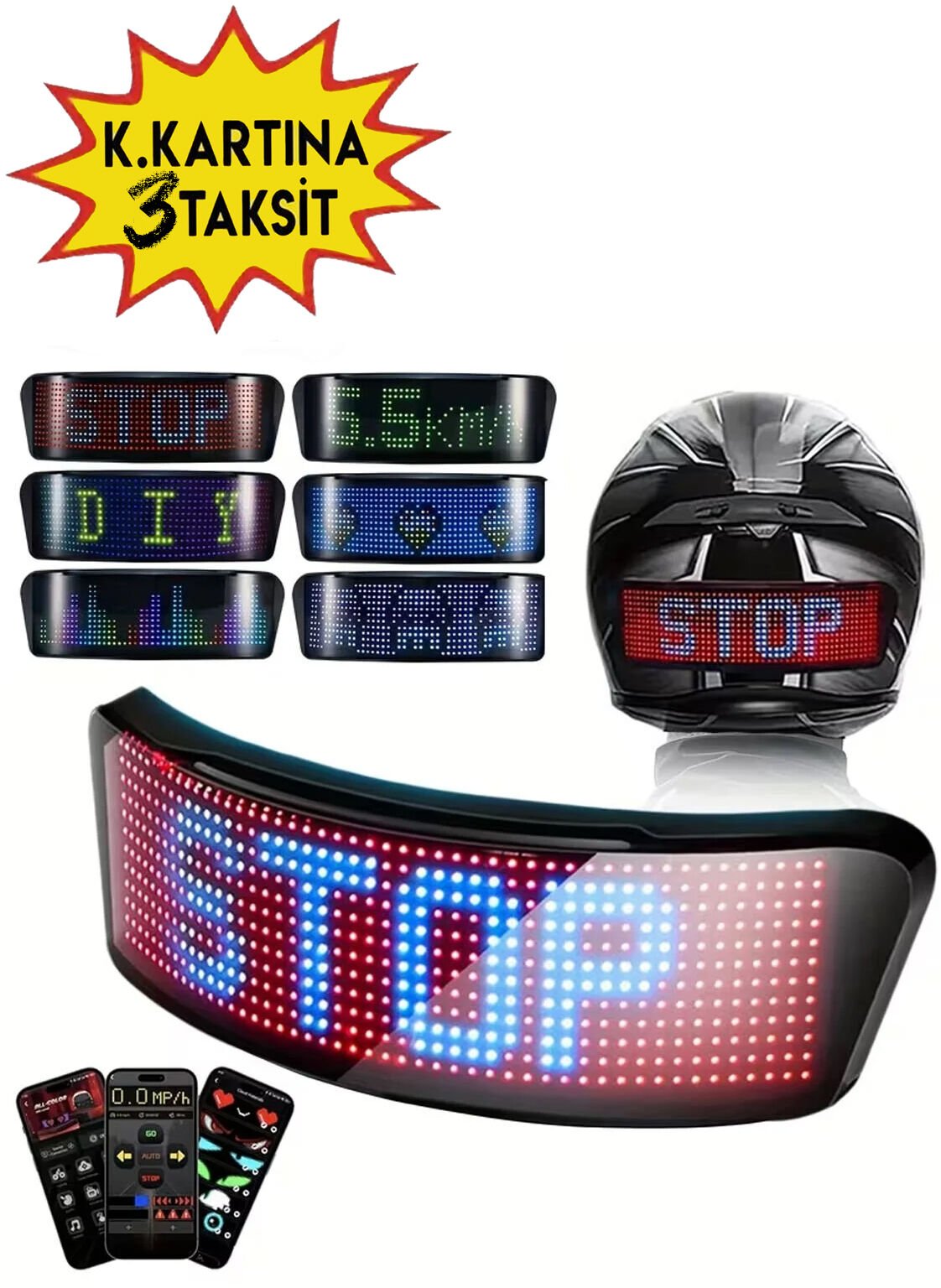 LED KASK ARKA LAMBASI / EKRANI ANİMASYONLU