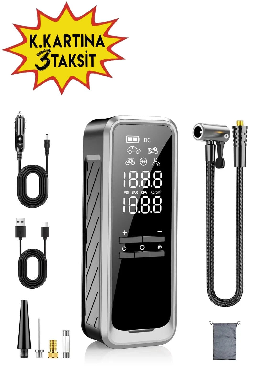 85W - Dijital Göstergeli - Mini 5000 mAh - Taşınabilir Akıllı Pompa