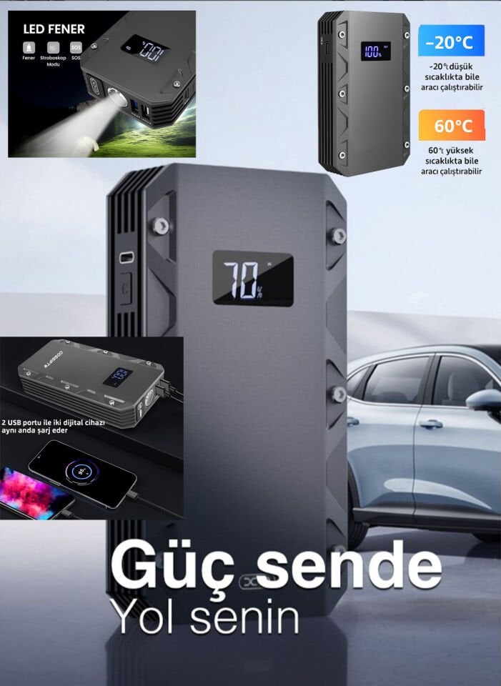 CZ025 10.000 mAh Akü Takviye Kiti & Powerbank / Jump Starter / LED Fener