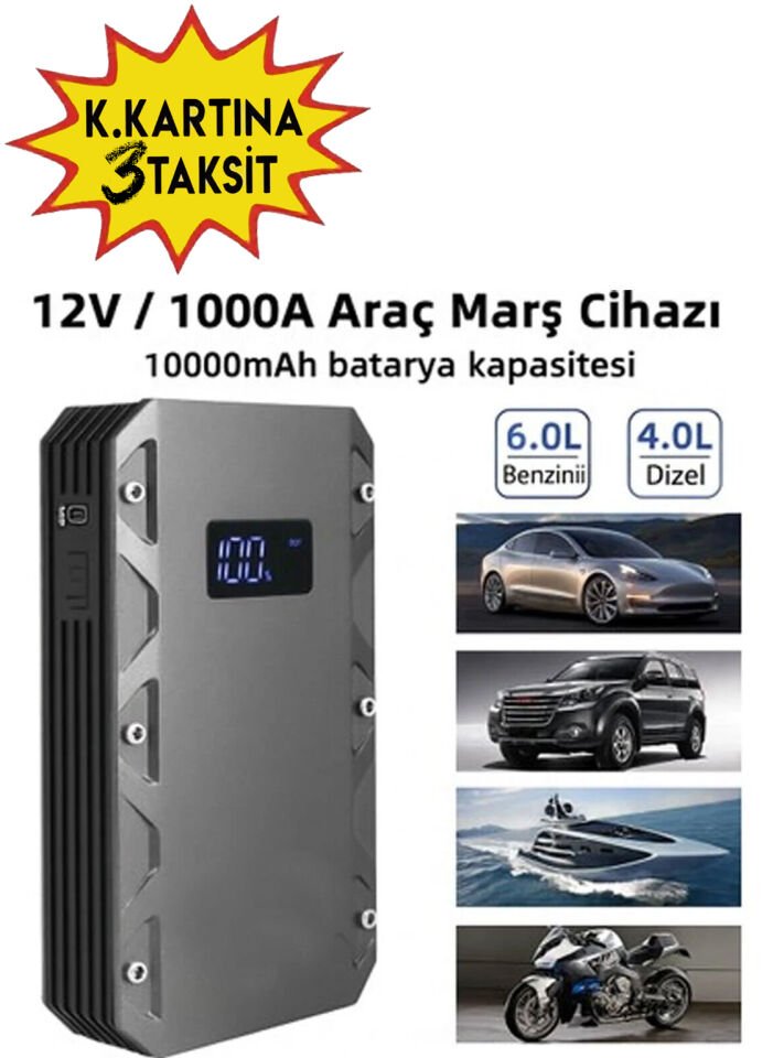 CZ025 10.000 mAh Akü Takviye Kiti & Powerbank / Jump Starter / LED Fener