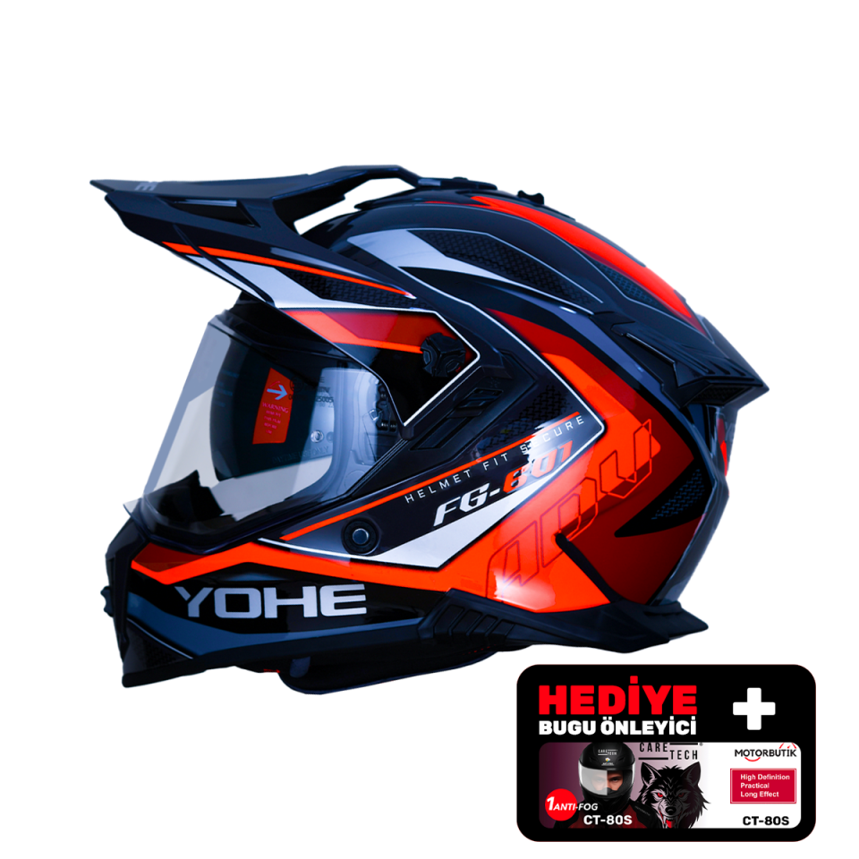 YOHE FG601 Kask Full Face Motosiklet Neon Turuncu Parlak Çift Vizör Bluetooth Yuvalı ECE 22.06 MIPS