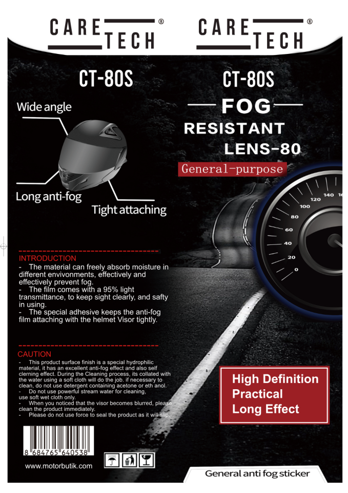 CARETECH CT-80S Motosiklet Kask Buğu Önleyici Film - Kask Vizörü Anti Fog Kolay Montaj