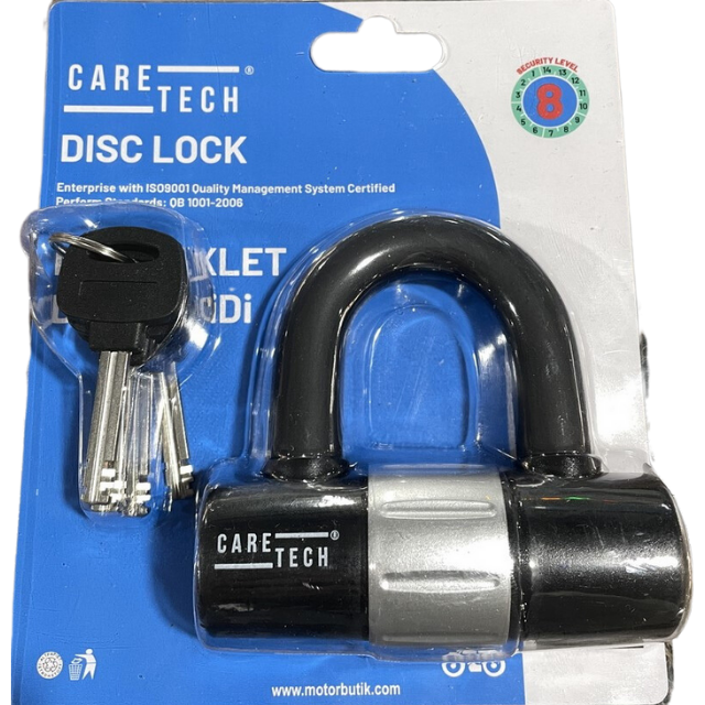 CARETECH CT-323 Disk Kilidi Motosiklet/Bisiklet 12mm Çelik Suya Dayanıklı 4 Anahtar U Bar Kilit 10x10cm
