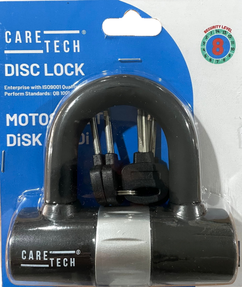 CARETECH CT-369 Disk Kilidi Motosiklet/Bisiklet 14mm Çelik Su Dayanıklı 4 Anahtar U Bar Kilit 11.8x12cm
