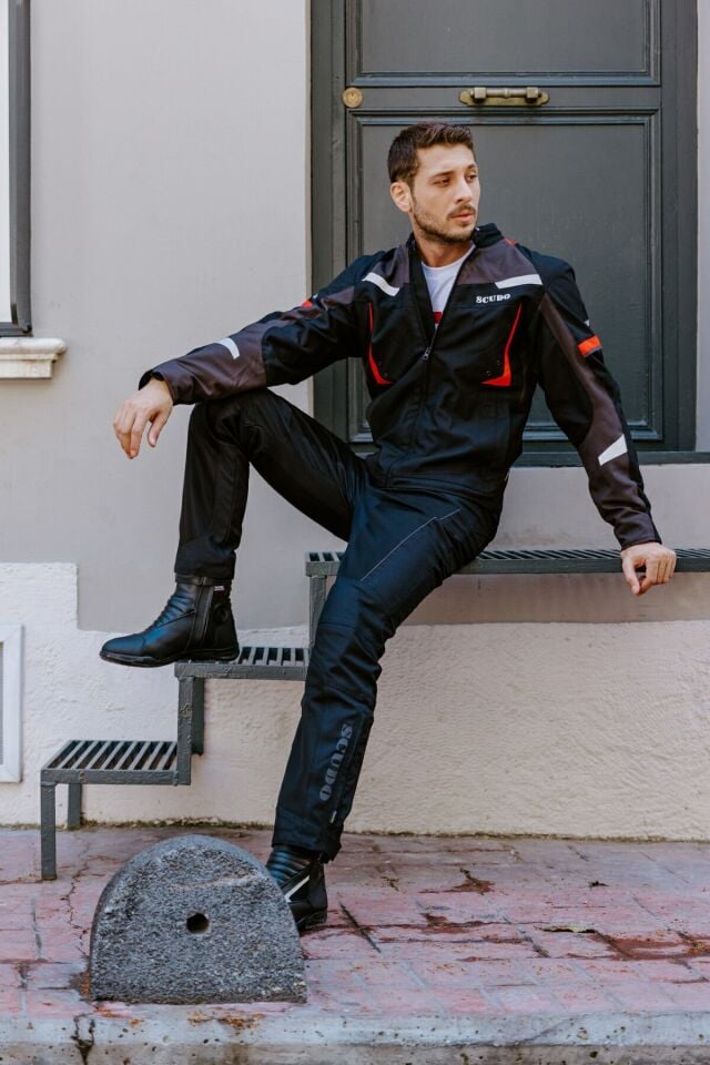 Madrid 3 Mevsim Erkek Motosiklet Montu - Siyah Kırmızı