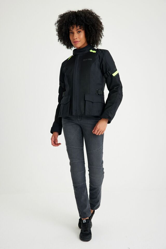 Vivaldi 4 Mevsim Kadın Motosiklet Montu - Siyah/Sarı