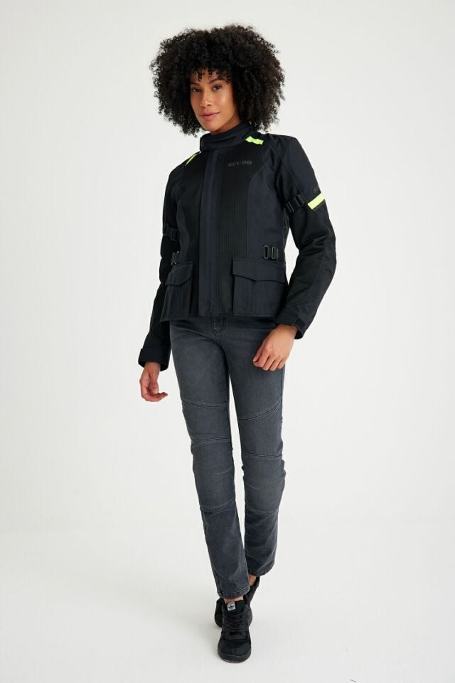 Vivaldi 4 Mevsim Kadın Motosiklet Montu - Siyah/Sarı