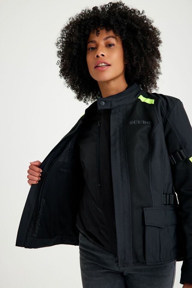 Vivaldi 4 Mevsim Kadın Motosiklet Montu - Siyah/Sarı