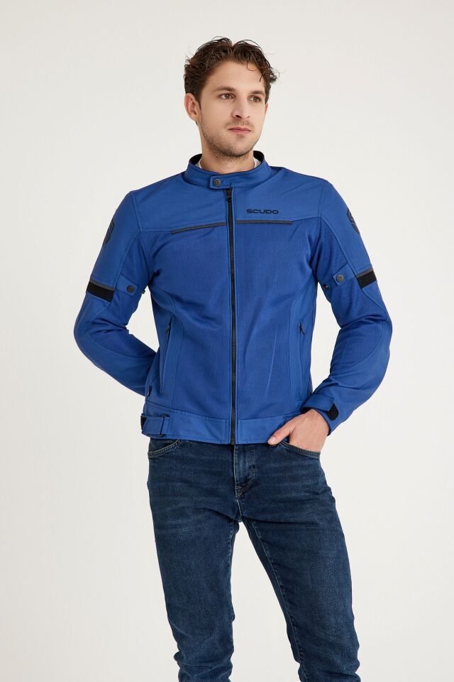 Milano Mavi Yazlık Fileli Erkek Motosiklet Montu