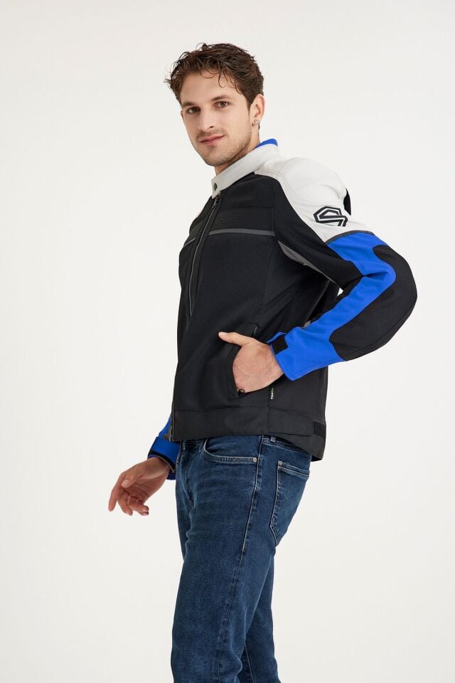 Santiago Mavi Yazlık Fileli Erkek Motosiklet Montu