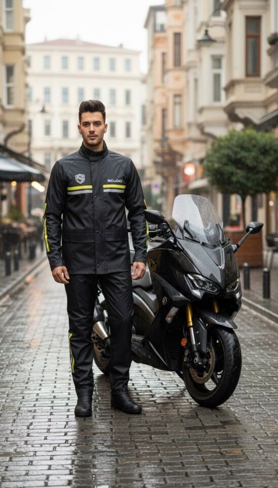 Scudo Londra Siyah Alt Üst Takım Motosiklet Yağmurluğu