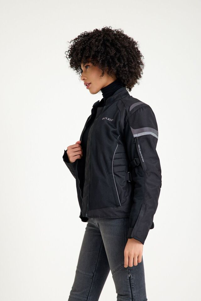 Lisbon 4 Mevsim Kadın Motosiklet Montu Siyah/Gri