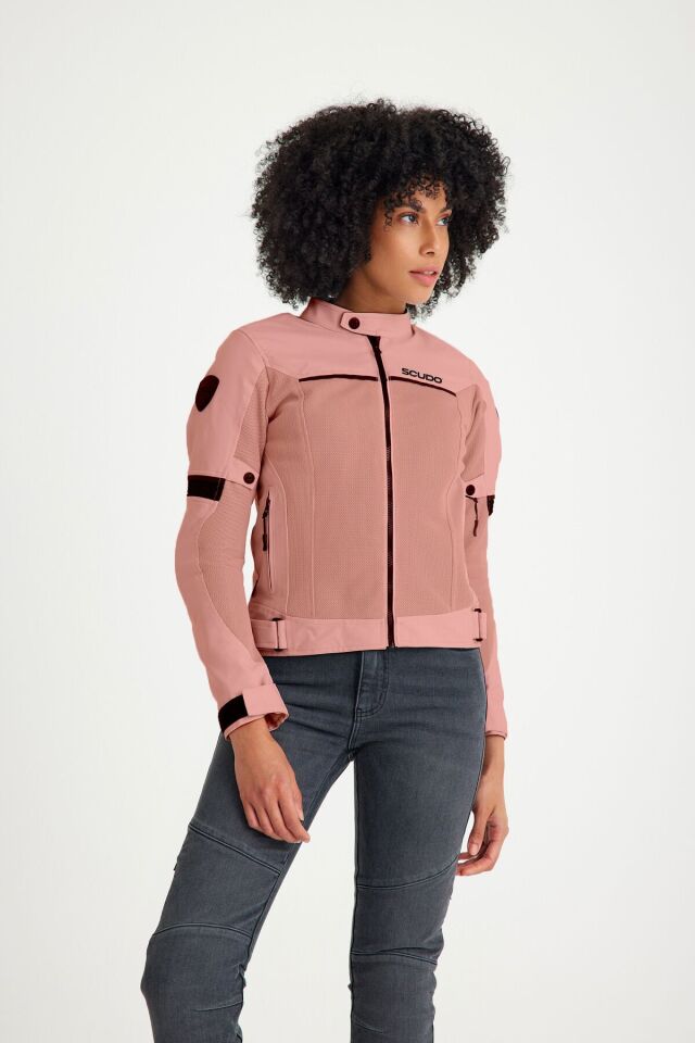 Paris Pembe Yazlık Fileli Kadın Motosiklet Montu