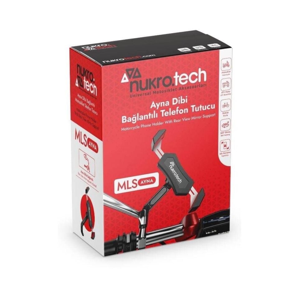 Nukrotech MLS Ayna Dibi Bağlantılı Motosiklet Telefon Tutucu