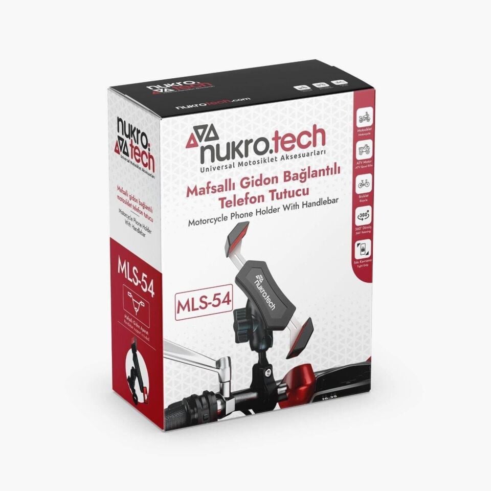Nukrotech MLS-54 Mafsallı Gidon Bağlantılı Motosiklet Telefon Tutucu
